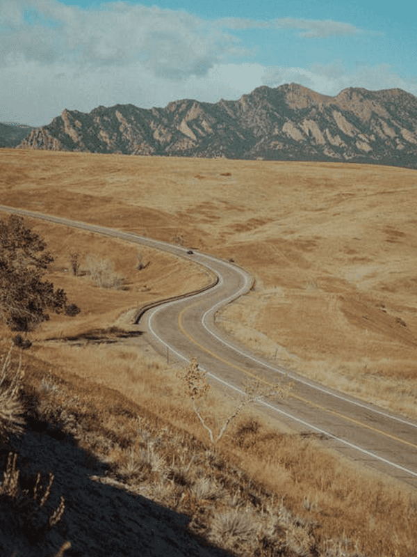 Winding road through a mountain valley.