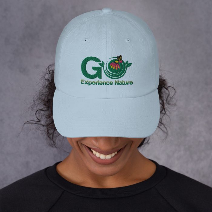 Light blue cap with "Go Experience Nature" logo.