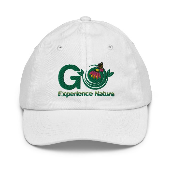 White cap with green "GO" logo.