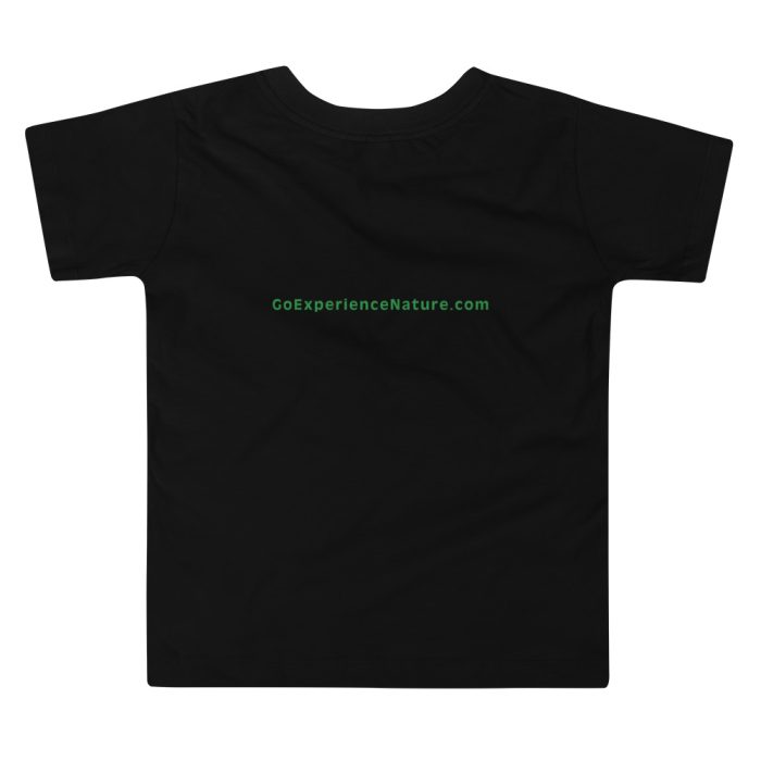 Black toddler t-shirt with website logo.