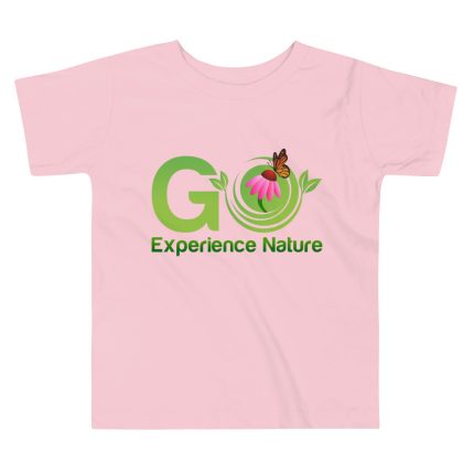 Pink toddler t-shirt with "Go Experience Nature" logo.