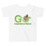 White t-shirt with "Go Experience Nature" logo.