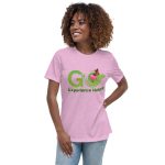 Woman wearing pink t-shirt with "Go Experience Nature" logo.