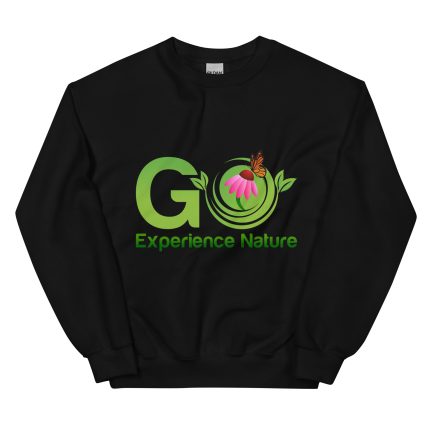 Black sweatshirt with "Go Experience Nature" design.