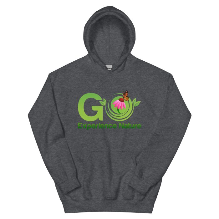 Grey hoodie with "Go Experience Nature" logo.