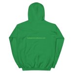 Green hooded sweatshirt with logo.