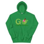 Green hoodie with "Go Experience Nature" logo.