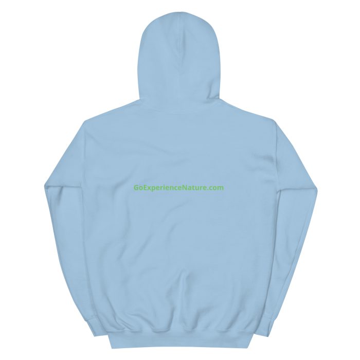 Light blue hooded sweatshirt, back view.