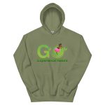 Green hoodie with "Go Experience Nature" logo.