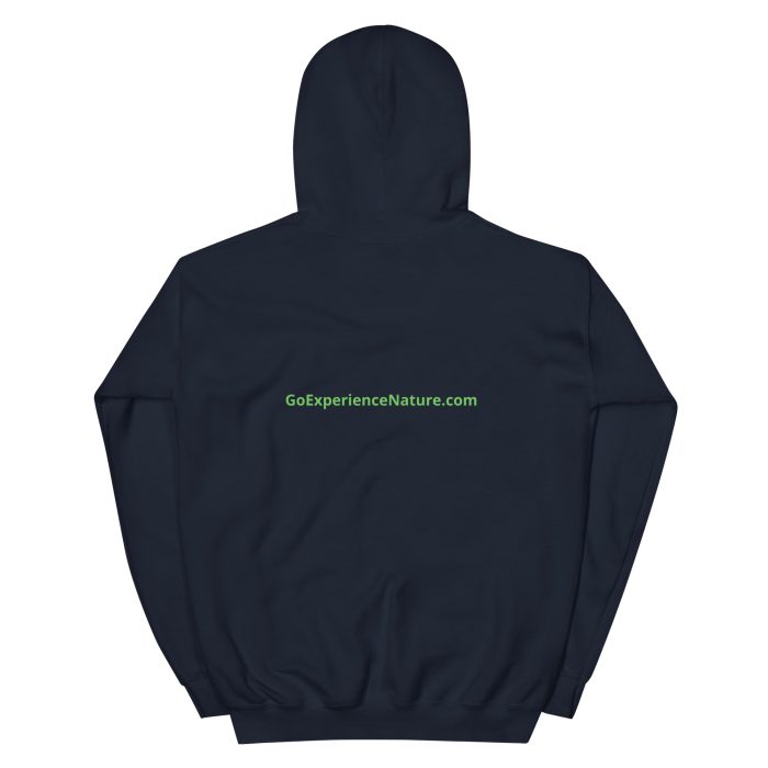 Navy blue hoodie with website logo.