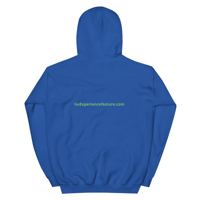 Blue hooded sweatshirt with logo.