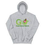 Gray hoodie with "Go Experience Nature" logo.